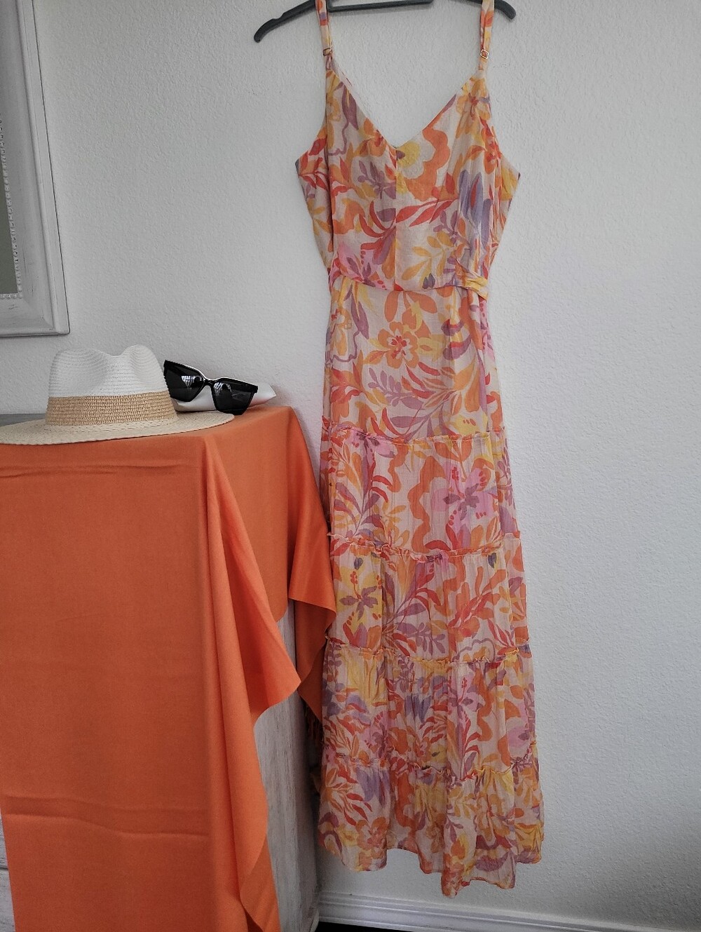 MSK Floral Spaghetti-Strap Maxi Dress in Peach & Pink